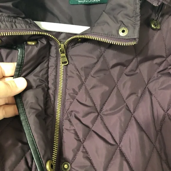 Lauren Ralph Lauren purple quilted jacket faux leather trim womens large outdoor - Picture 10 of 11
